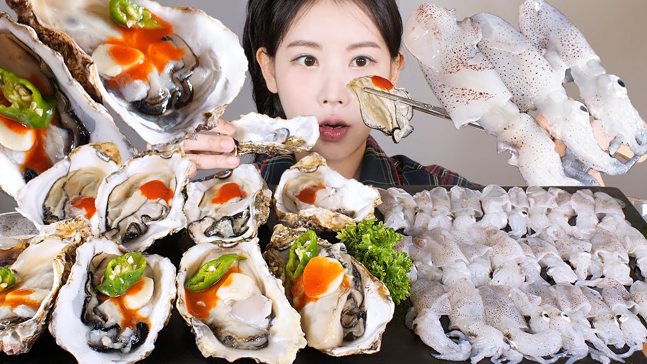 구루룰루루 호루룰루루🦑🦪✨ 석화 생굴 호래기회 먹방 Raw Oysters & Raw Baby squid [eating show] mukbang korean food