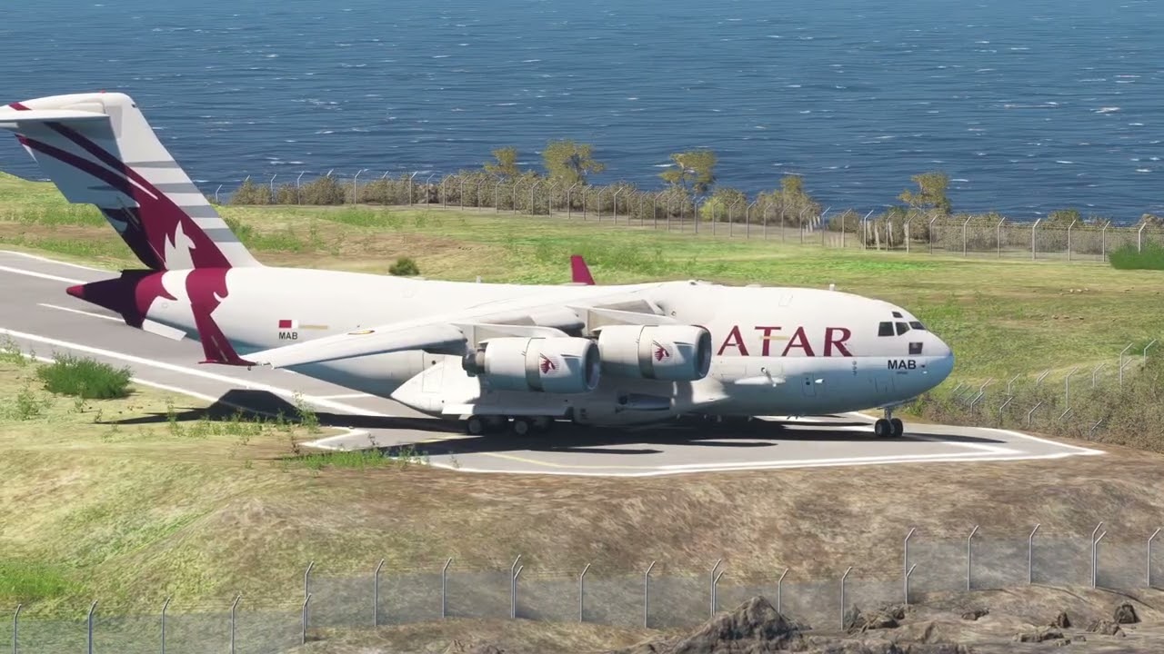 Qatar Military C-17 Globemaster Short Runway Takeoff at Saba Airport