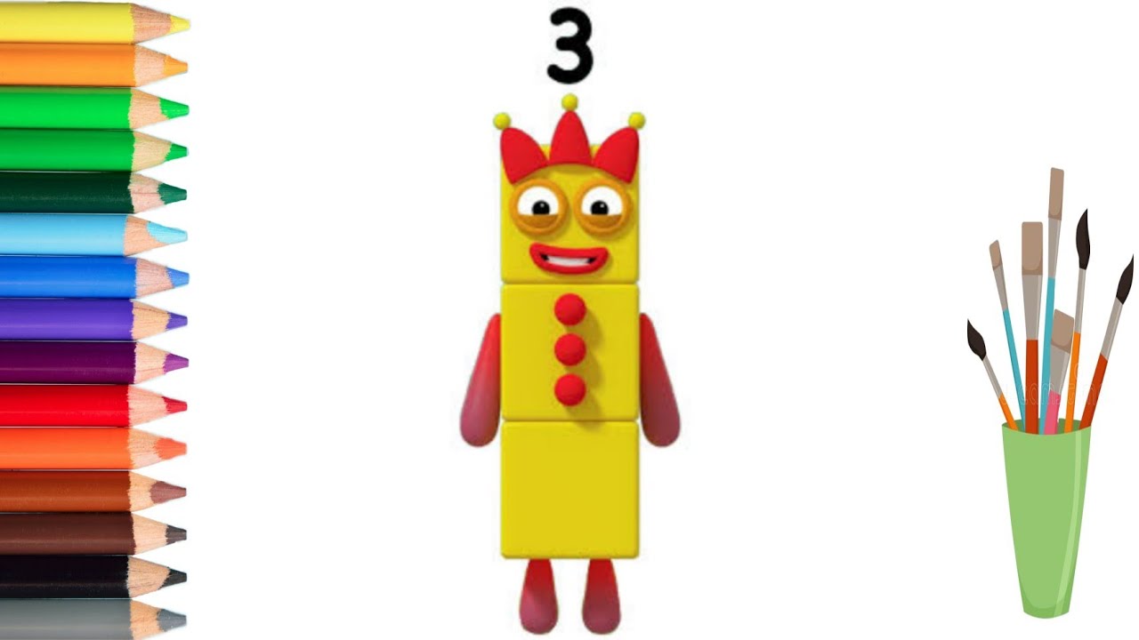 How to Draw Numberblock Three / рисунок номерной блок три / ड्राइंग नंबरब्लॉक तीन