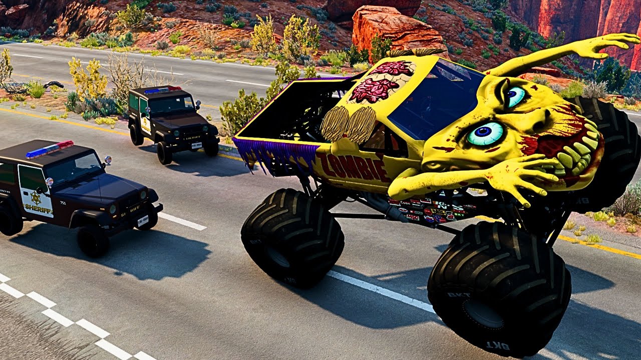 Best Monster Truck Accidents: Zombie Chase Race Compilation