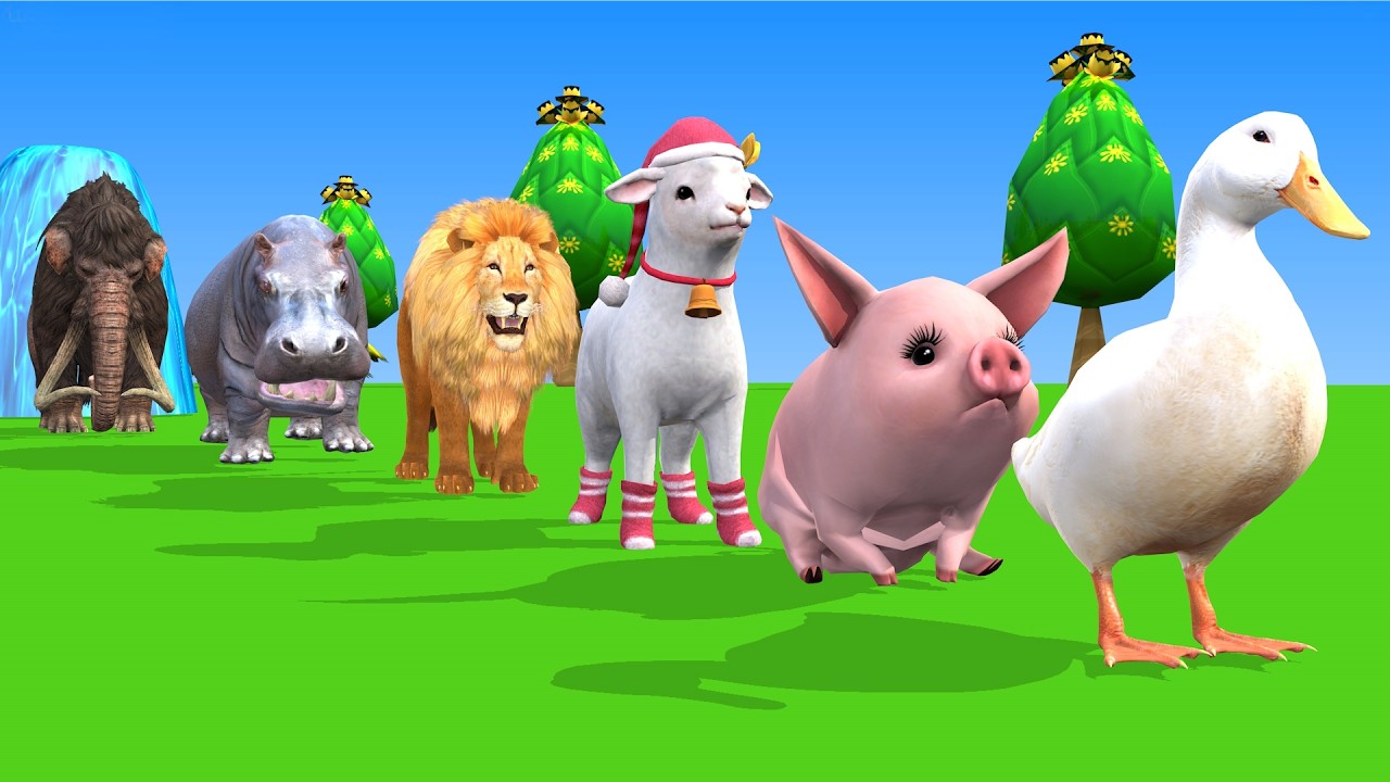 Long Slide Game With Elephant Gorilla Buffalo Hippopotamus Tiger 3d Animal Game Funny 3d Animals