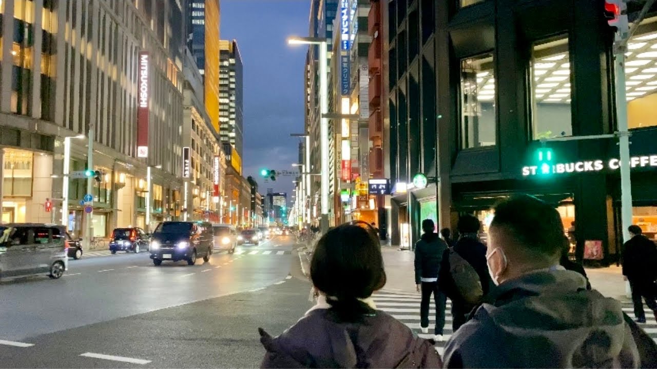 【4K】Tokyo Evening Walk - Tokyo Station, Nihombashi (Jan.2022)