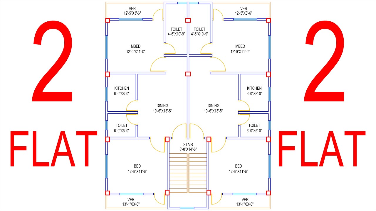 HOUSE PLAN DESIGN | EP 199 | 1500 SQUARE FEET TWO-UNIT HOUSE PLAN | LAYOUT PLAN
