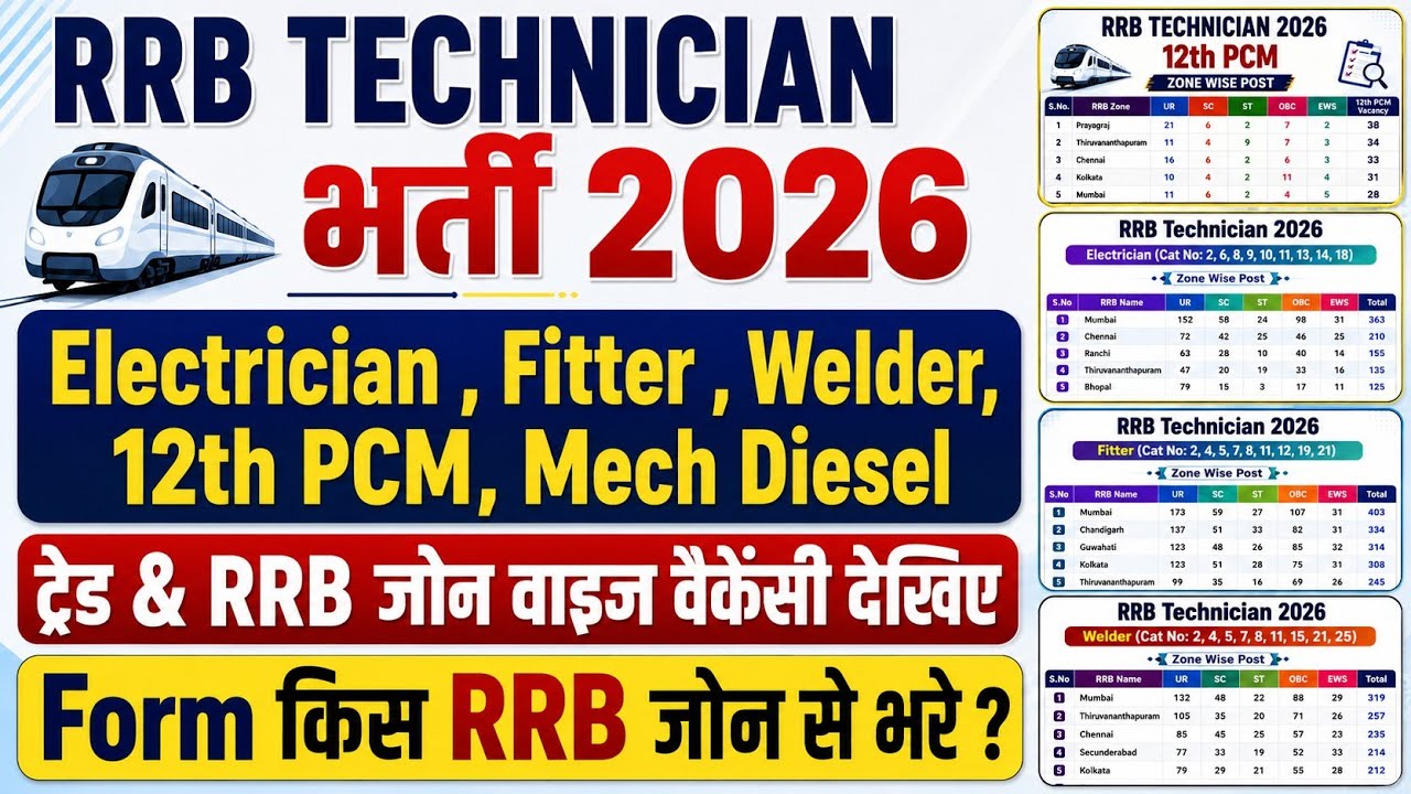RRB Technician 2026 Form kis RRB zone se bhare | RRB Technician Gr 3 Trade wise vacancy 2026