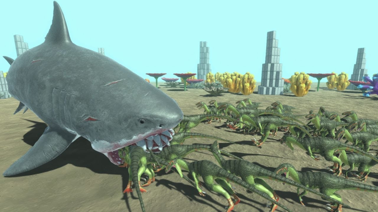 Mutant Megalodon vs 50 Small Units Animal Revolt Battle Simulator