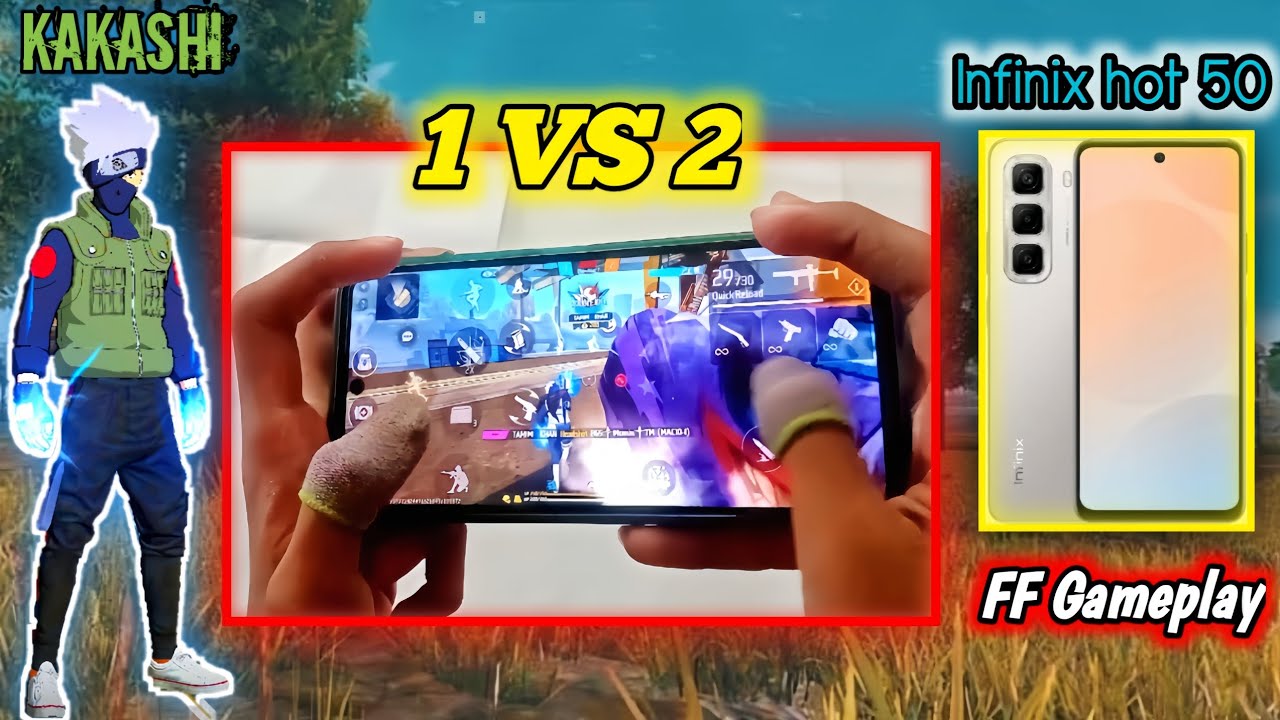 Infinix hot 50 gaming test,free fire gameplay on infinix hot 50, free fire 1 vs 2 handcam.