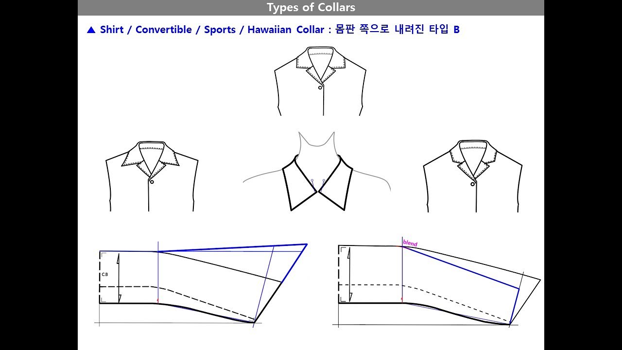 collar pattern 4 셔츠칼라, 컨버터블 칼라, 스포츠 칼라  shirt, convertible collar