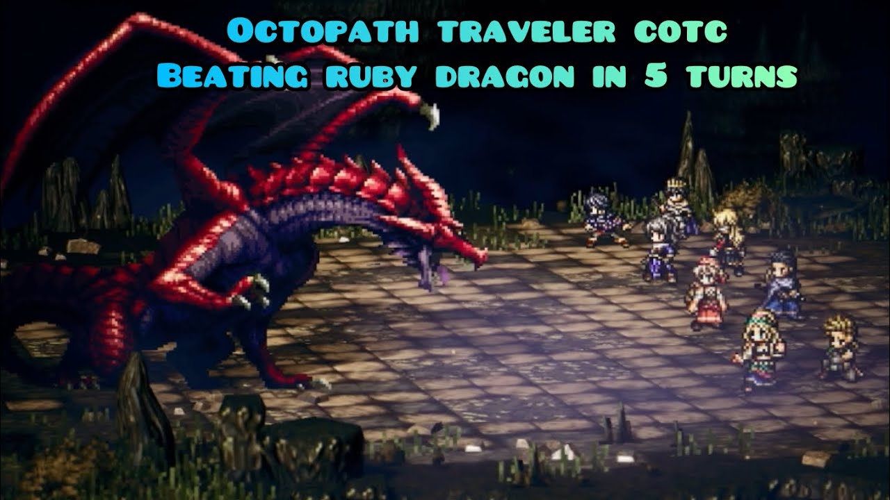 Octopath traveler Champions of the Continent:Beating ruby shadow dragon 5 turns with help of richard