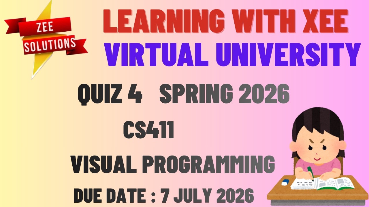 CS411 Visual Programming Quiz 4 Spring 2026 Virtual University of Pakistan
