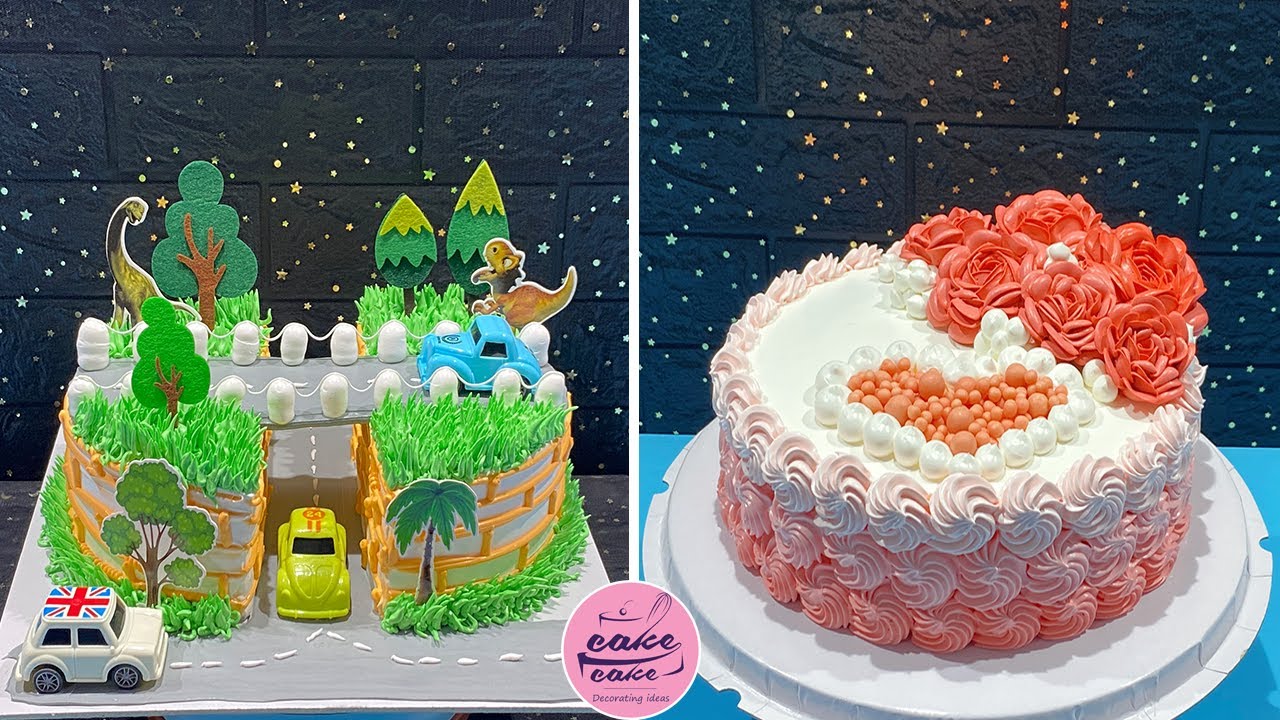 Dinosaur and Car Park Boy's Birthday Cake Decorating Ideas