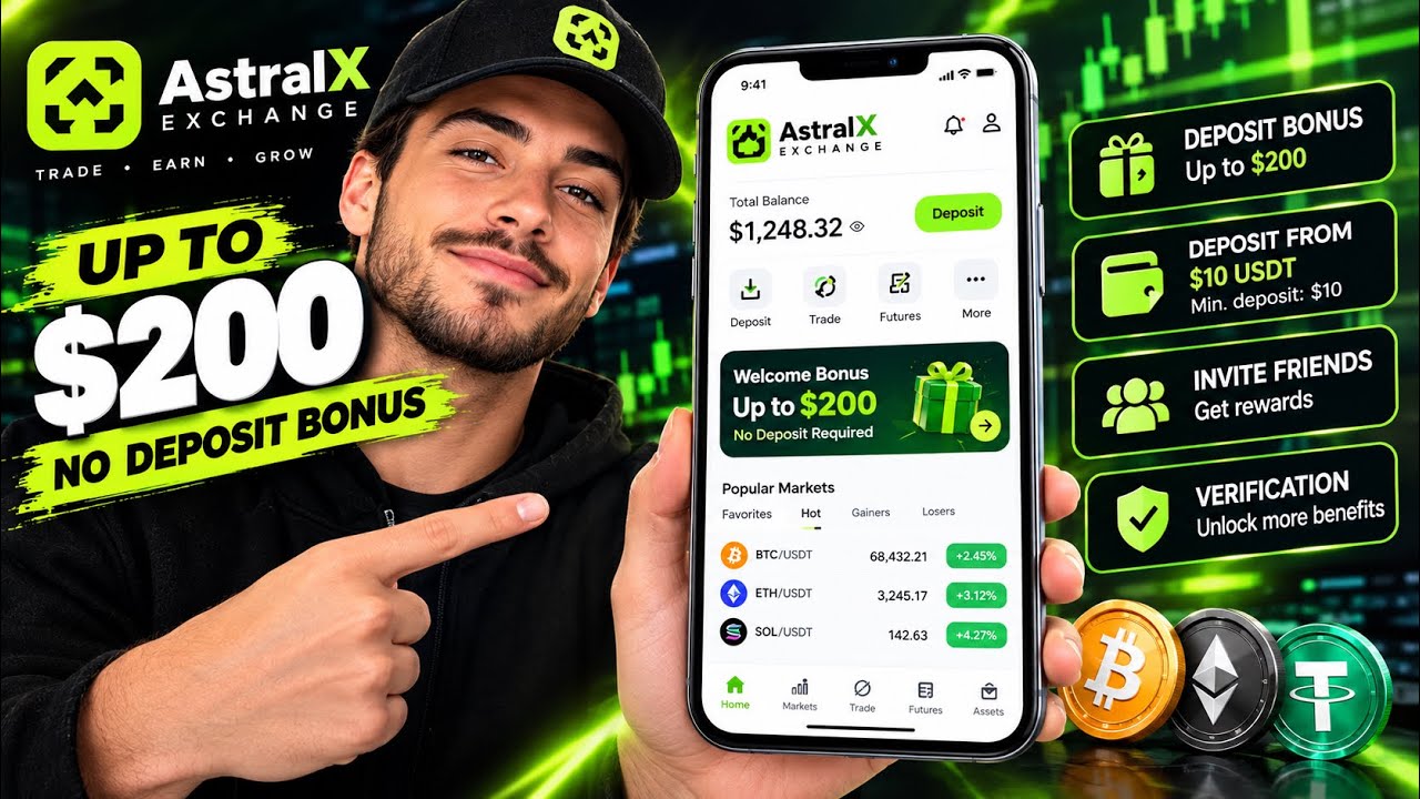 AstralX Exchange | Up to $200 No-Deposit Bonus + Up to $100 USDT