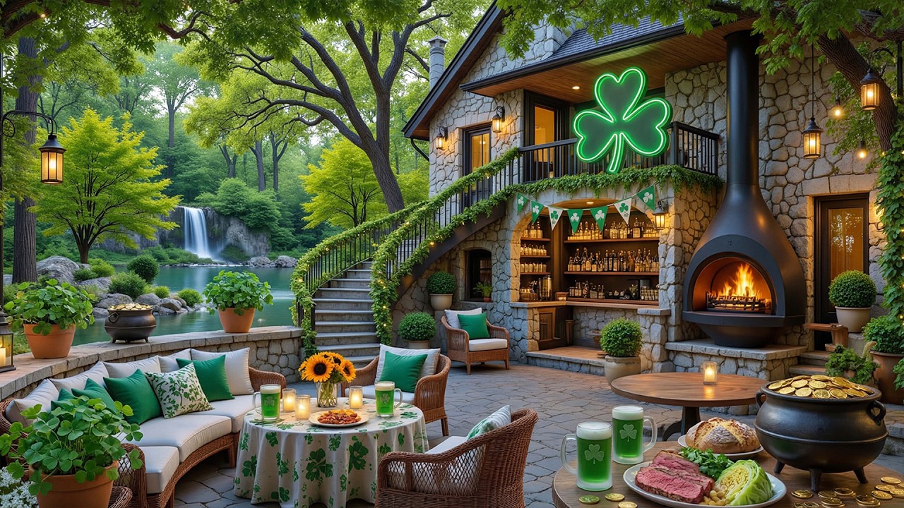 Cozy St Patrick&rsquo;s Day Cabin Ambience ☘️ Crackling Fireplace & Relaxing Piano Music | 4K