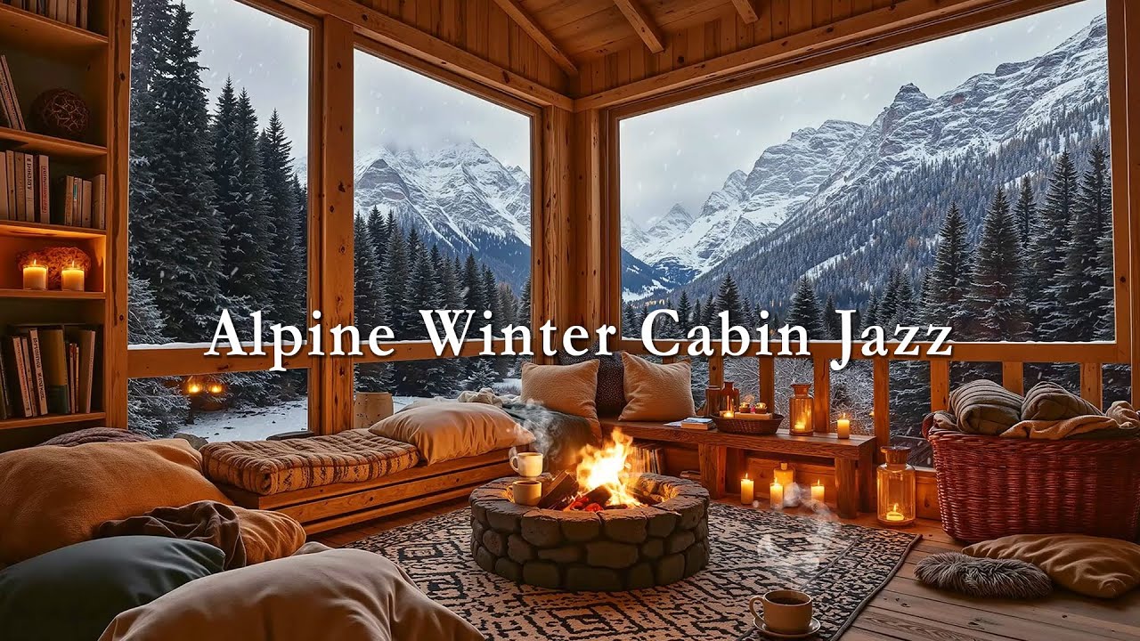 Alpine Winter Cabin Jazz ❄️ Candlelight Warmth, Falling Snow & Relaxing Jazz Mood