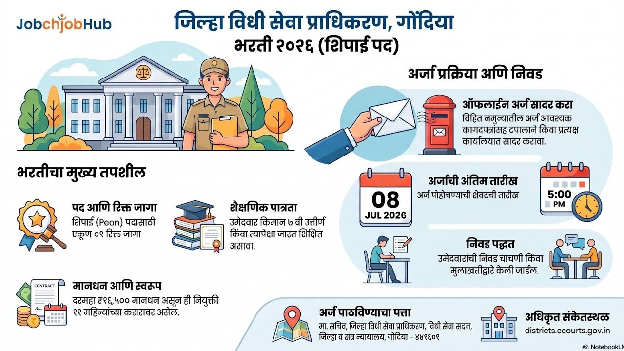 7वी पास उमेदवारांसाठी मोठी संधी | जिल्हा विधी सेवा प्राधिकरण भरती 2026 @jobchjobhub6198 #jobalert 