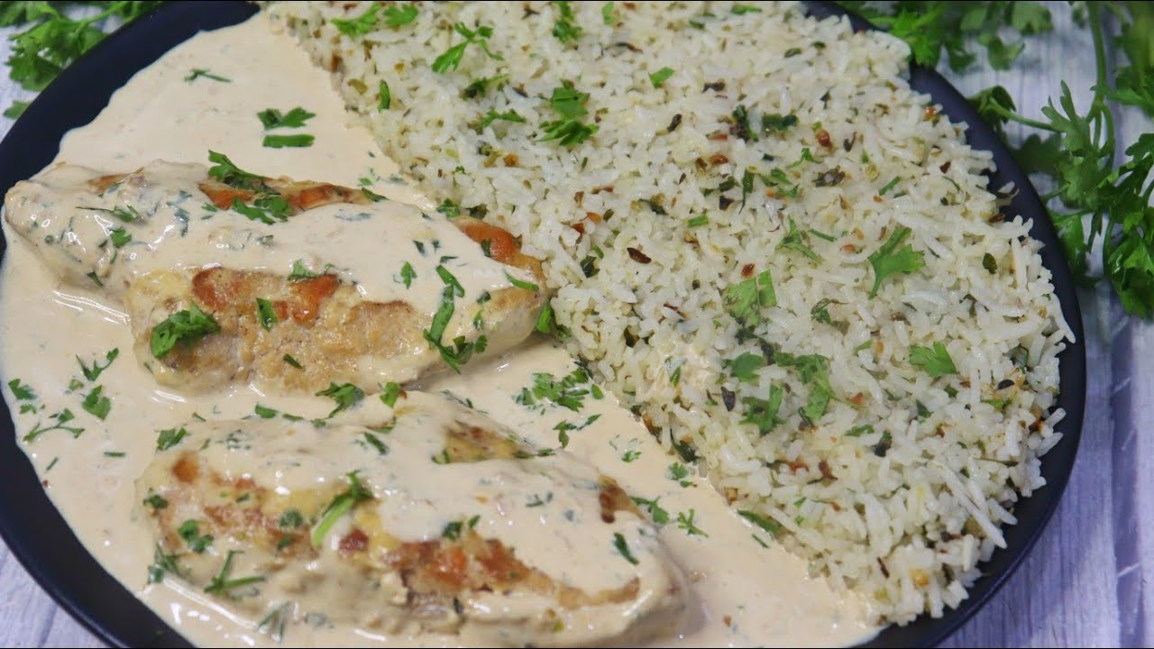 বাটার গার্লিক রাইস সাথে চিকেন ইন লেমন বাটার সস|Chicken in lemon butter sauce with Butter garlic rice