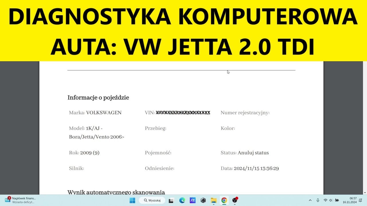 VOLKSWAGEN JETTA V 2.0 TDI 2009: DIAGNOSTYKA KOMPUTEROWA AUTA KATOWICE ŚLĄSK 24H/7!