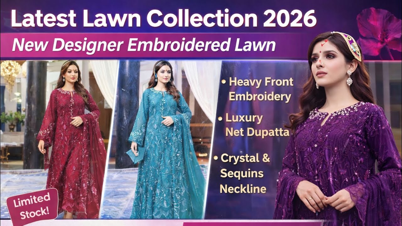Lawn Collection 2026 | New Designer Embroidered Lawn Suits | Heavy Front Work with Luxury Dupatta