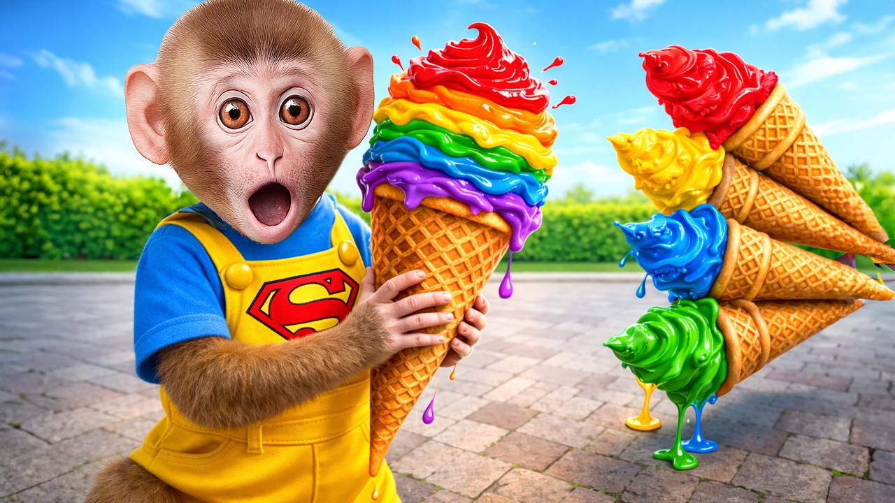 🍦🌈 Bebé Mono Baba Compra Helado Arcoíris y Cosecha una Sandía Gigante | MONO BABA ESP