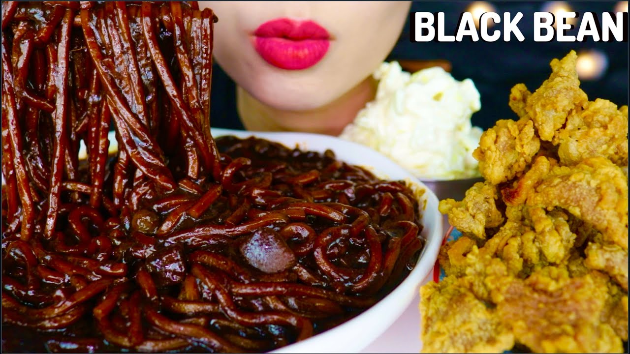 ASMR BLACK BEAN NOODLES, JAJJANGMYEON, FRIED CHICKEN SKINS, TANGSUYUK, CREAM ONION SALAD  咀嚼音 먹방