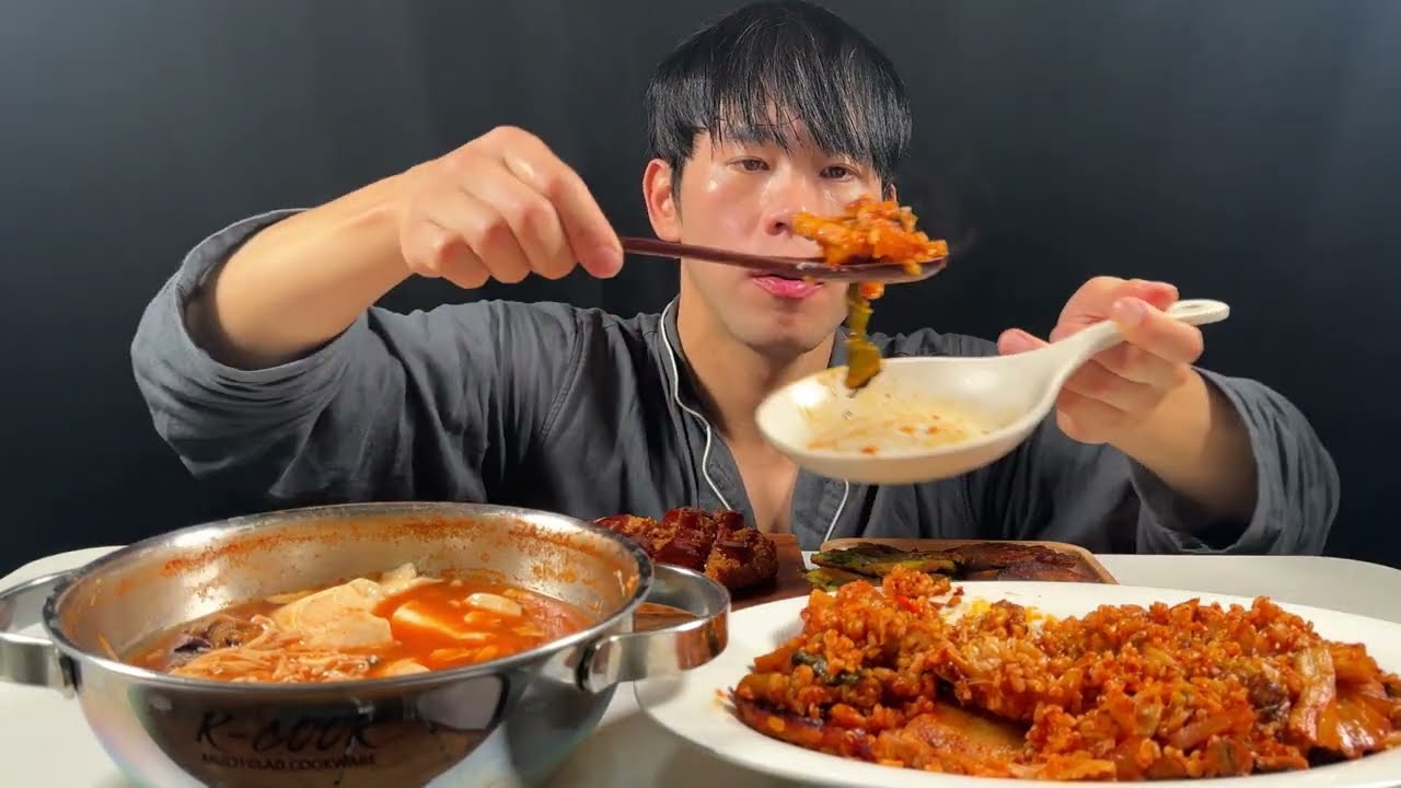 SUB) 삼겹살김치볶음밥과 같이 먹으면 좋을 조합을 만들어서 먹어봤습니다!! ASMR MUKBANG