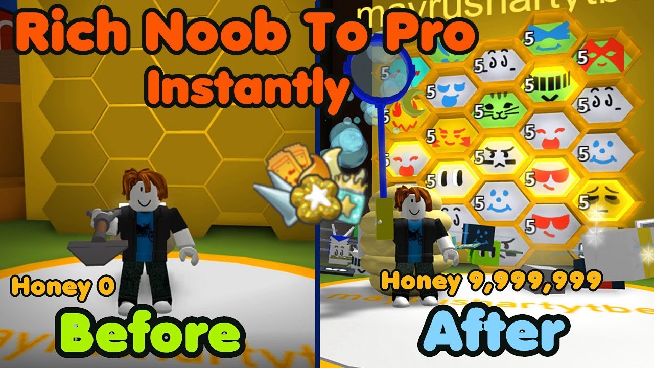 Rich Noob VS Bee Swarm Simulator! Noob To Pro Instantly! Make Millions Honey