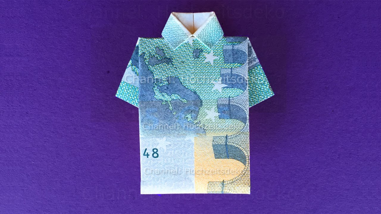 Geldscheine falten Hemd. Leichtes Hemd aus Geld falten als Geldgeschenke zur Hochzeit, Geburtstag
