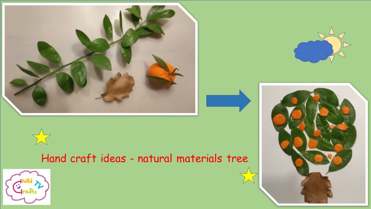 Hand crafts ideas, natural material tree with three materials