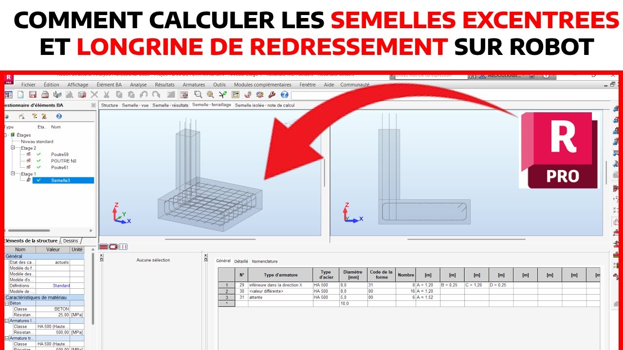 Ferraillage d'une semelle excentrée et predimensionnement de Longrine de redressement