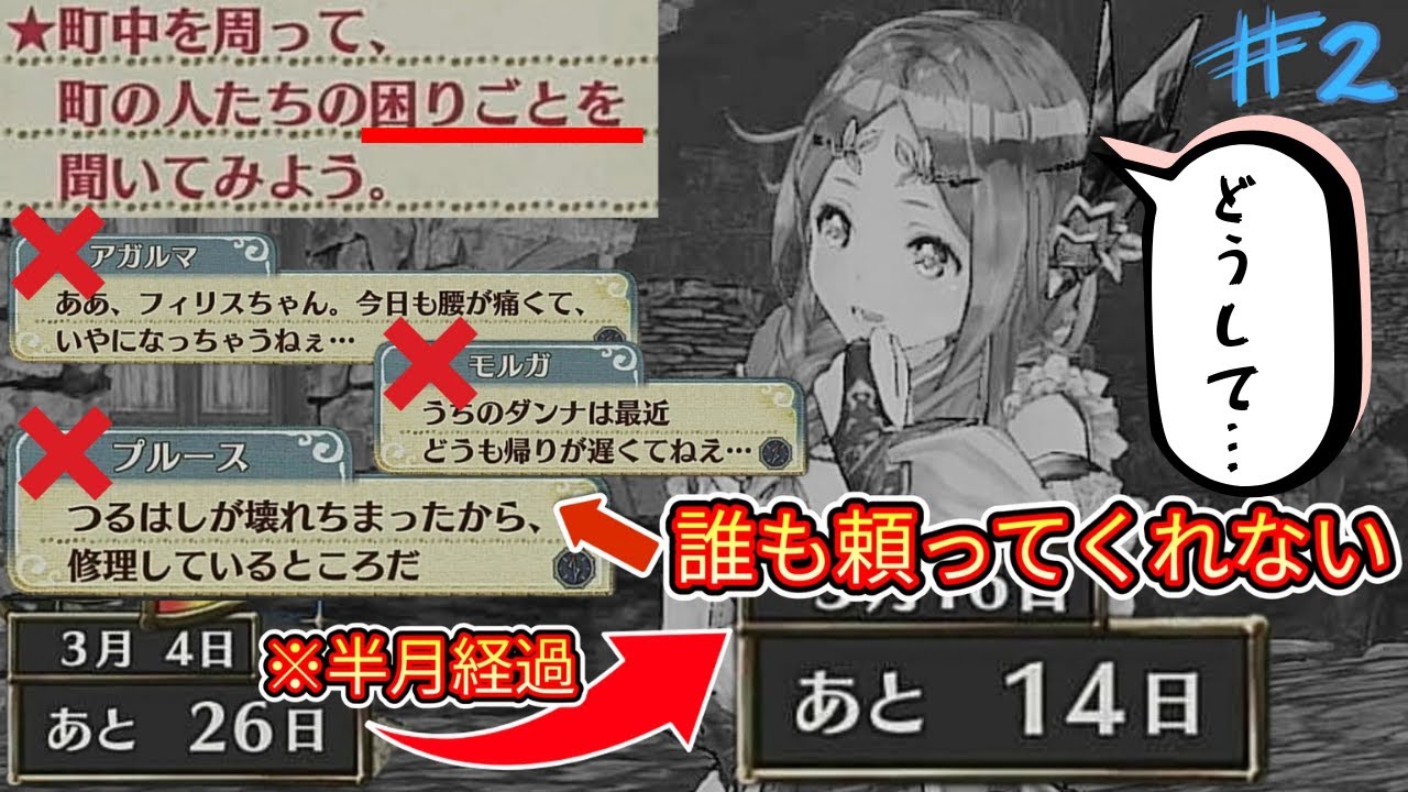#2 【悲報】課題を出されるも長老の圧力により最初の町から旅立てず、詰む【フィリスのアトリエ】実況プレイ