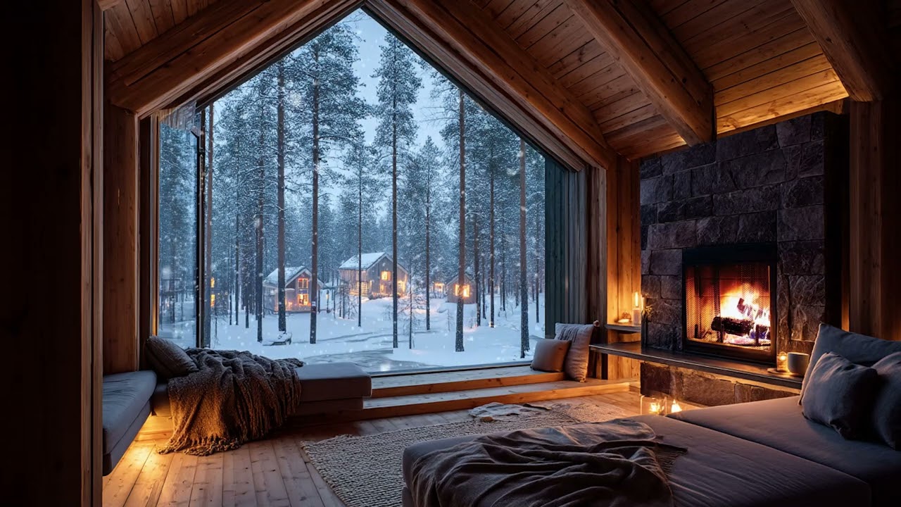 Slow Piano in a Firelit Cabin | Winter Relaxation Sounds ❄️🔥