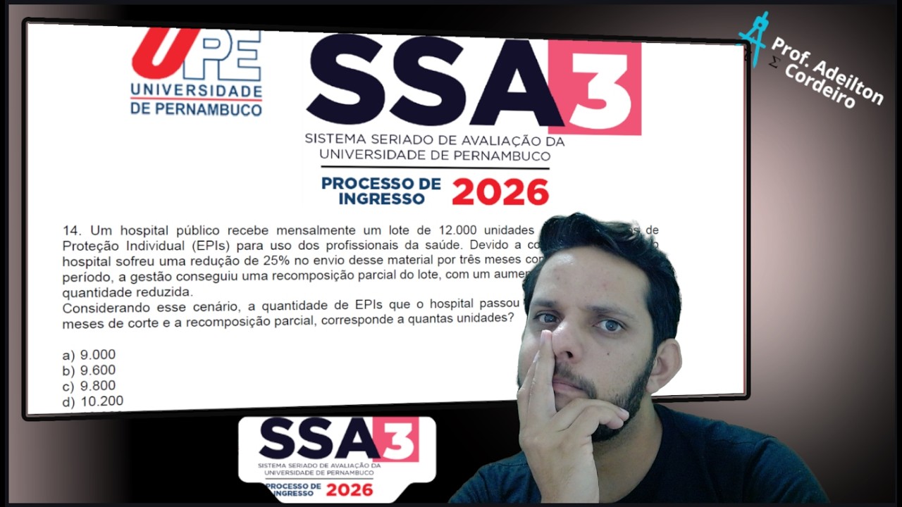 QUESTÃO 14 SSA3 2026 UPE - Porcentagem Acréscimos e Reduções sucessivas