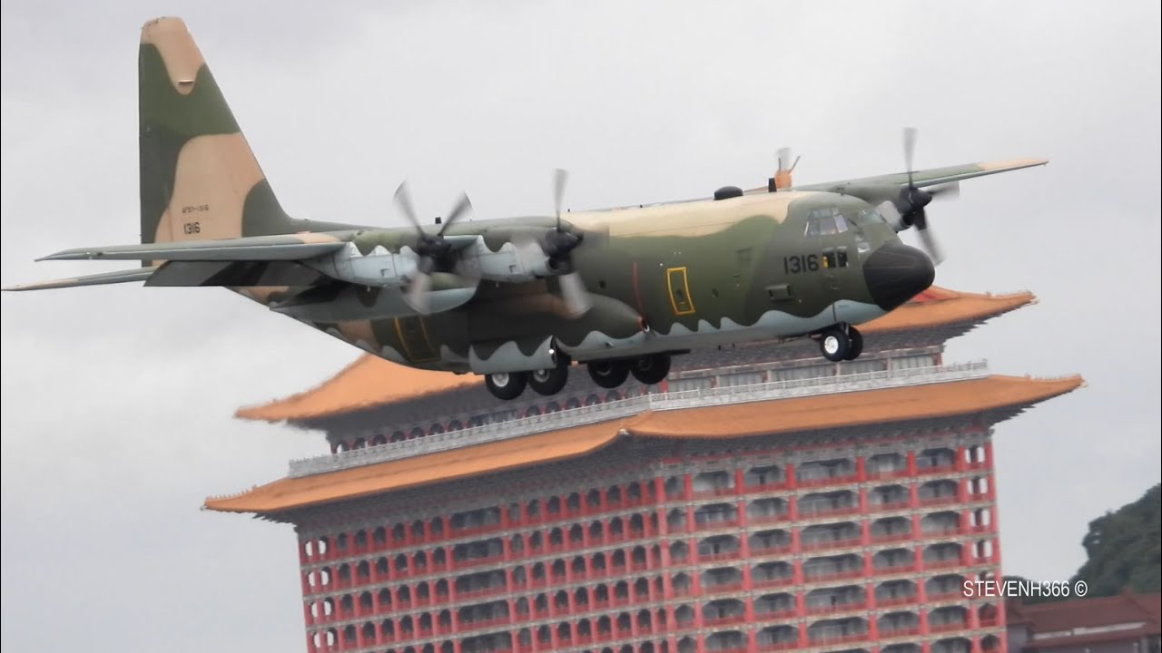 C130運輸機降落 臺北松山機場TSA | ROCAF C-130 HERCULES LANDING AT SONGSHAN AIRPORT RUNWAY 10 [TSA/RCSS]