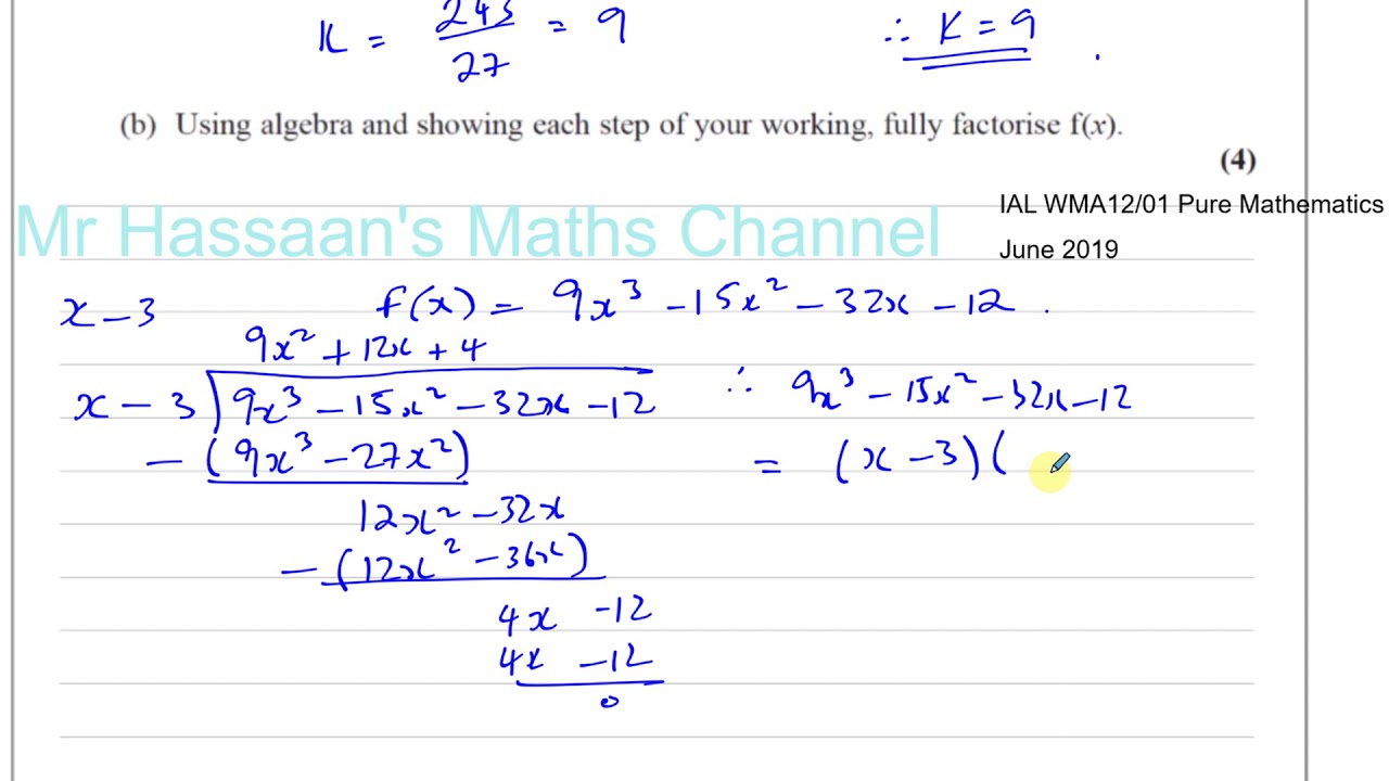 EDEXCEL IAL P2 new JUNE 2019 Q6  Factor Theorem, Trigonometry