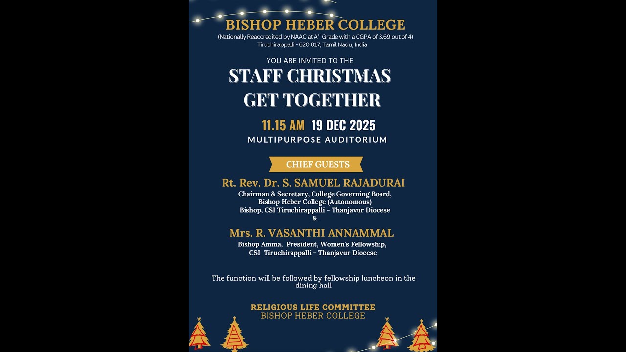 Staff Christmas Get Together | Bishop Heber College | 19 Dec 2025