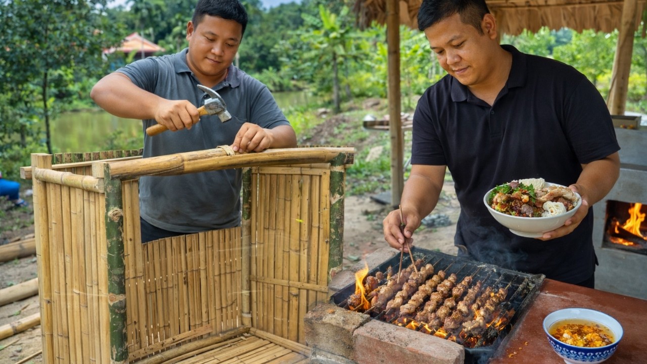 CEO Leaves the City | Building a Bamboo Dish Rack & Cooking Bun Cha at My Farm