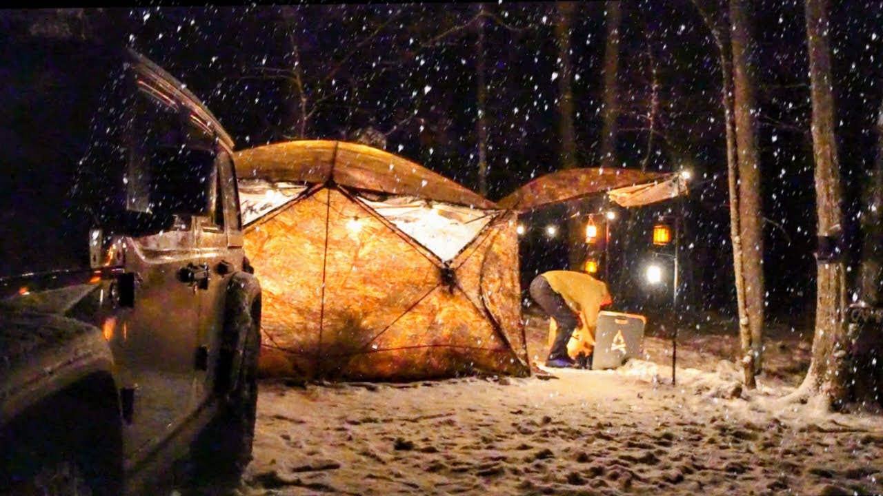 Winter Solo Camping in Snow With A New Amazing Tent (ASMR)