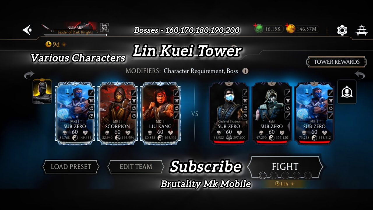 Lin Kuei Tower 2019 | Bosses 160,170,180,190,200 with various characters+reward #mkmobile  #boss