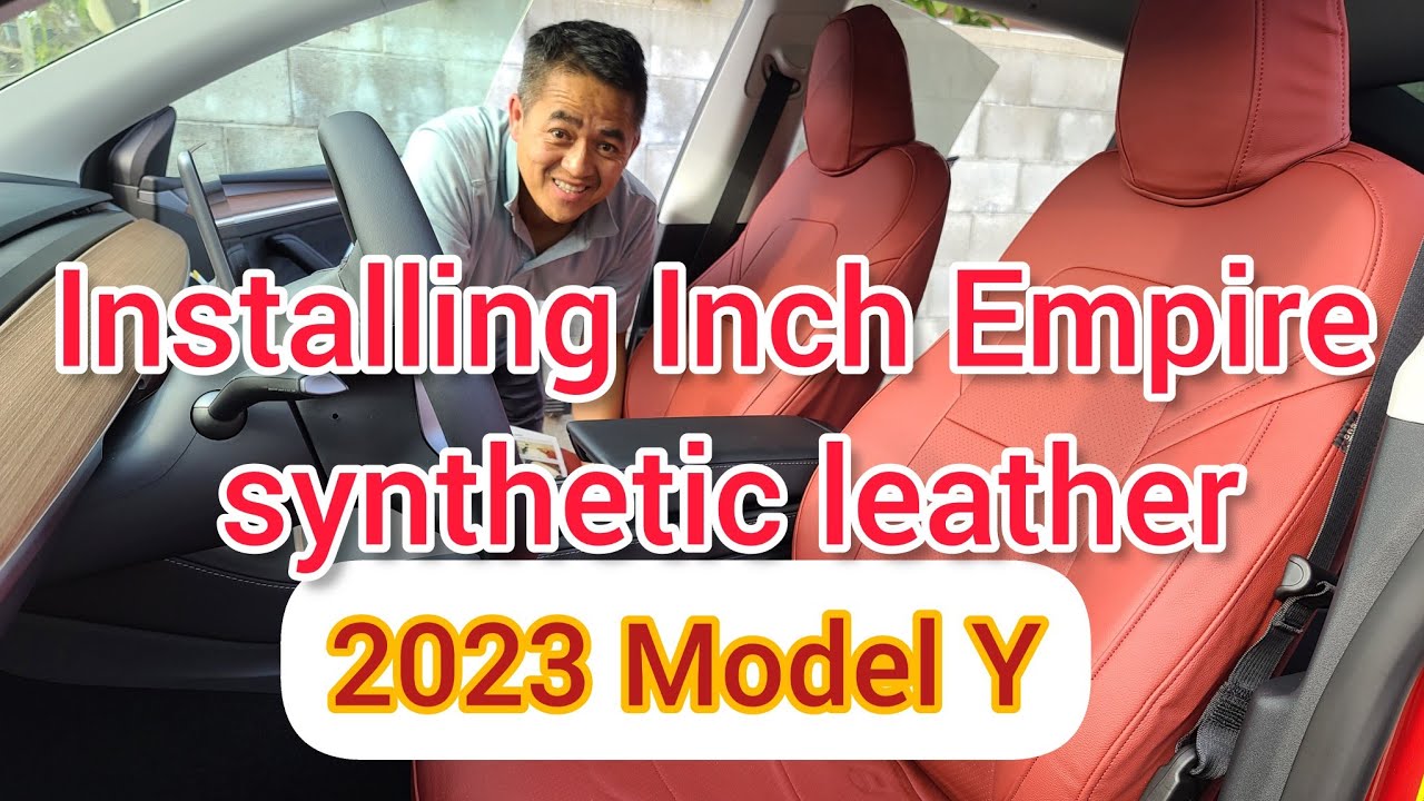 Quick unboxing and installing of Inch Empire seat cover custom fit Tesla Model Y synthetic leather