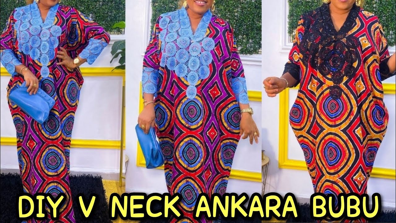 HOW TO MAKE A V NECK BUBU/ ABAYA DRESS WITH LACE TRIMMING.
