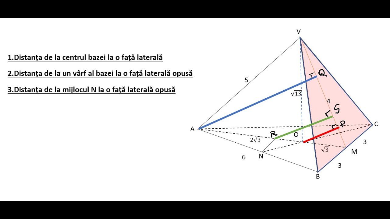 Calculul distantelor intr-o piramida triunghiulara regulata