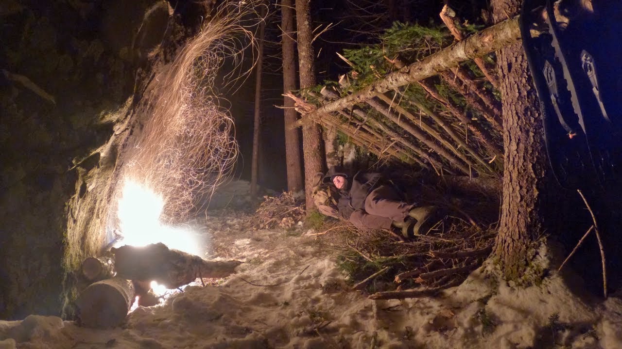 Building a Primitive Survival Shelter in Freezing Conditions | Alone in the MOOSE WOODS