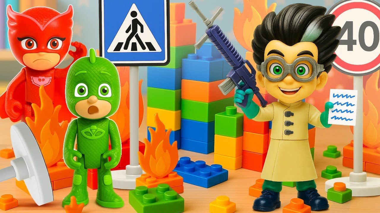 I giocattoli di PJ Masks spiegano le regole stradali a Romeo.