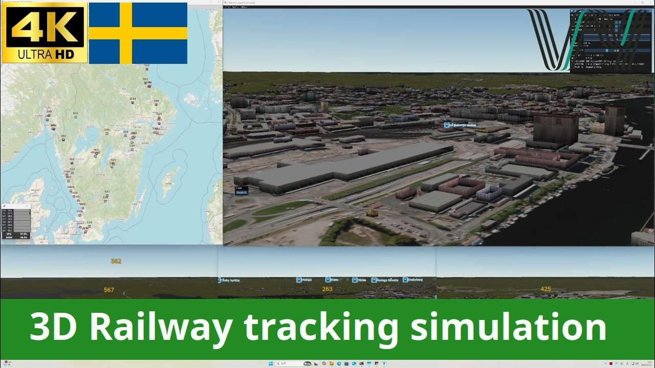 4K 3D Railway tracking simulation of  Intercity of VY (Sweden).( textured buildings demo)