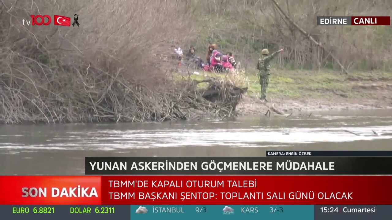 Bir yanda Yunan polisi öte yanda nehri geçmeye çalışan göçmenler. tv100 Canlı Yayınında tarihi anlar