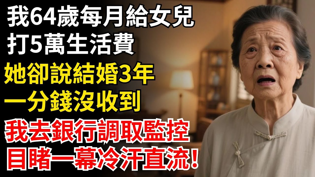 我64歲每月給女兒，打5萬生活費，她卻說結婚3年，一分錢沒收到，我去銀行調取監控，目睹一幕冷汗直流！#晚年生活#中老年生活#為人處世#生活經驗#情感故事#幸福人生