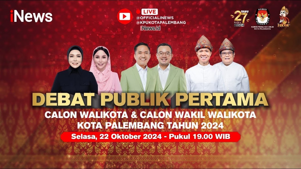 DEBAT PUBLIK PERTAMA CALON WALIKOTA & CALON WAKIL WALIKOTA KOTA PALEMBANG 2024 || KPU KOTA PALEMBANG