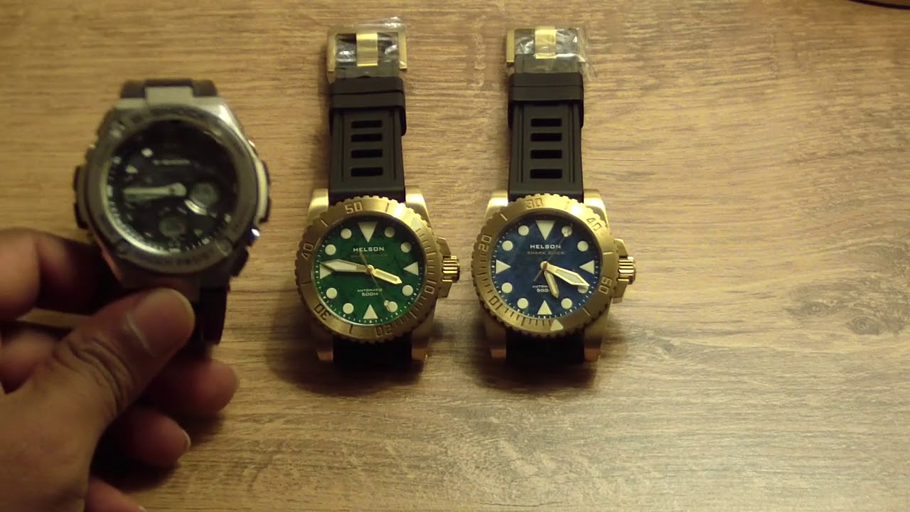 Unboxing my Helson 42mm Brass Shark Divers with the Blue Jade & Agate Jade stone dials.