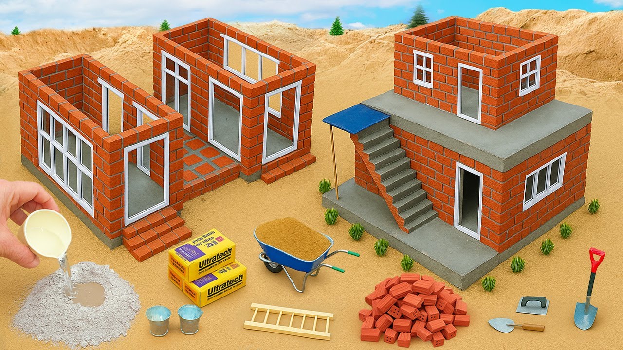DIY Dual House Project – H-Shape Layout and Tall Brick Home With Stairs | Built With RC Tractor