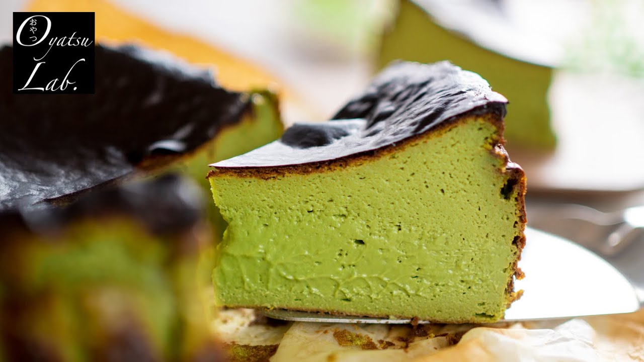 ミキサーで混ぜるだけ！濃い抹茶バスクチーズケーキの作り方 / SUPER RICH Matcha Basque Burnt Cheesecake Recipe| Oyatsu Lab.