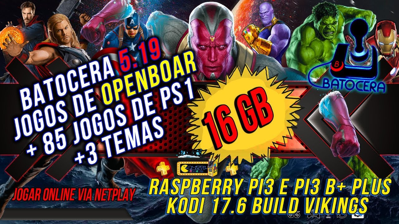 Batocera 5.19 (Beta) RPI3 e B+Plus 16gb kodi+Netplay + 89 jogos PS1 + Openboar